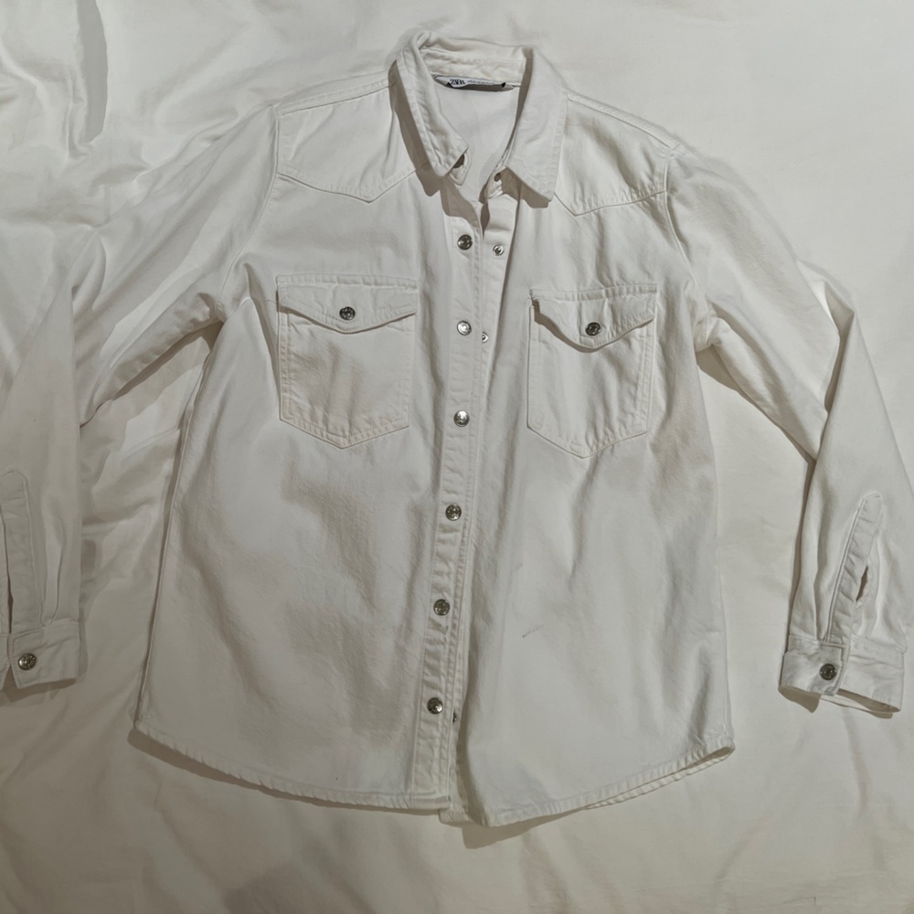 White Denim Button Down Jacket